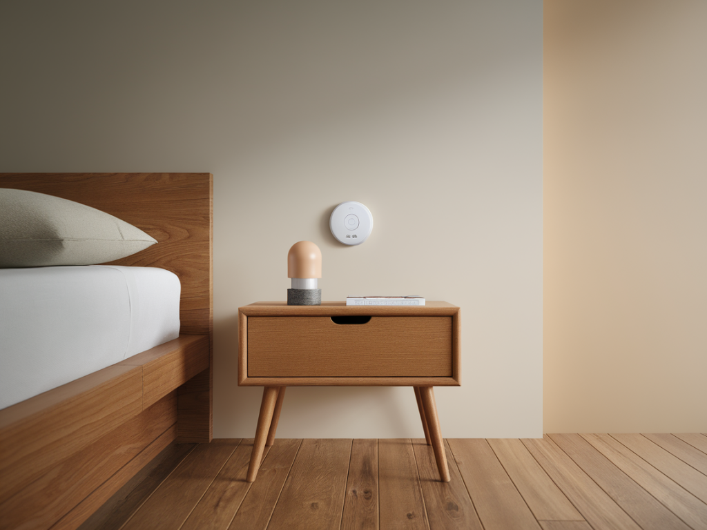 Which tiny smart smoke detector will actually wake a sleeping adult and save space on a minimalist bedside setup