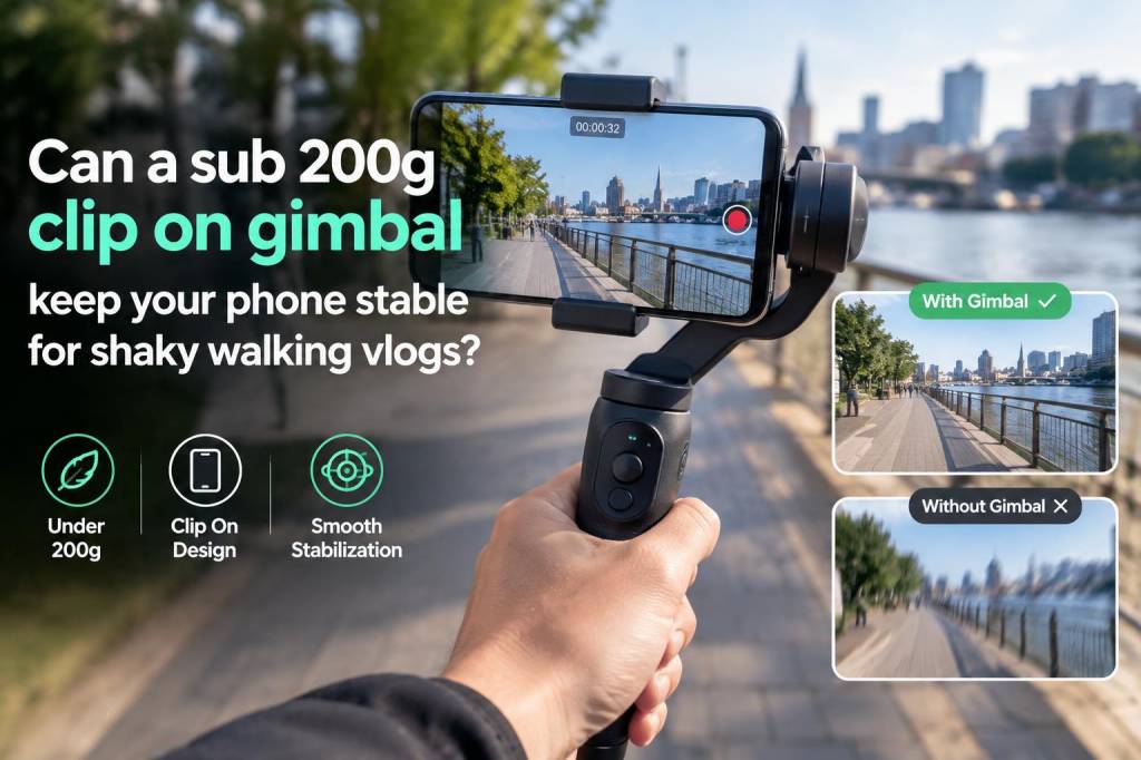 Can a sub-200g clip-on gimbal keep your phone stable for shaky walking vlogs?